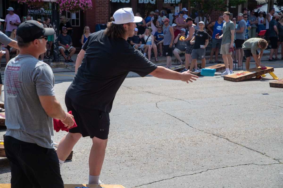 - Keenan Kamerling throws a bag during a game of bags. Kamerling is a former Mount Vernon wrestler and football player. Kamerling said, “[Heritage Days] is awesome. I come back every year for the bags tournament to support wrestling and it’s just a great time.”