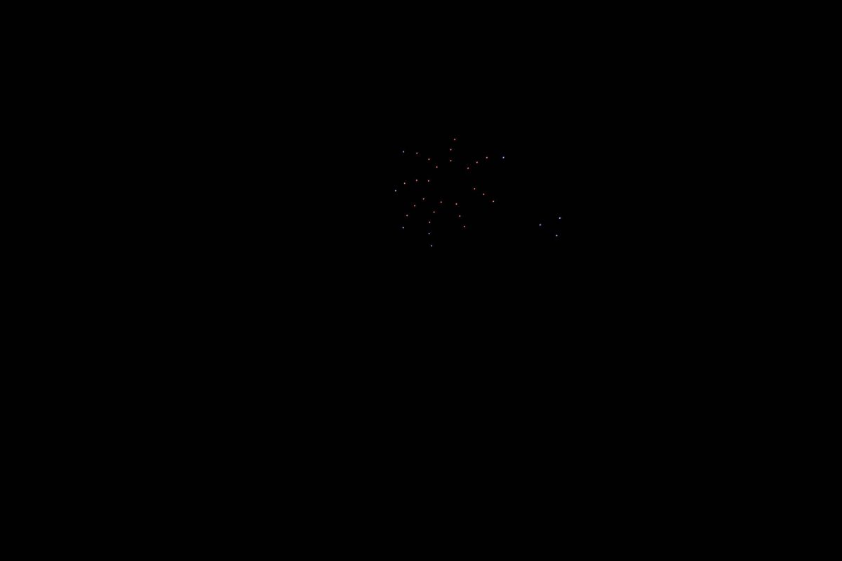 This was the first year of a drone show at Heritage Days. The drones replaced the firework show from past years. The drones created many shapes and scenes during the show, including solving a Rubix cube, Pac-Man eating Pac-dots, ET flying in front of the moon, and even mimicked fireworks to end the show.