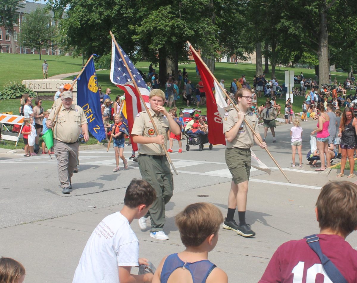 Members of the Mount Vernon Boy Scouts troop round the corner on to Fifth Avenue during the parade. 