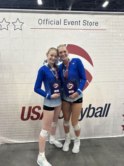 Sydney Maue (left) and Chloe Meester (right) won a national volleyball title in Las Vegas, Nevada, and then went on to participate in the National Team Development Program Summer Training series in Anaheim, Calif. 