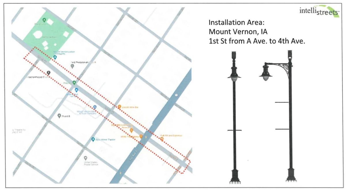 The scope of where light poles will be replaced in uptown, and a couple of new examples of the street poles that could be used on the project.