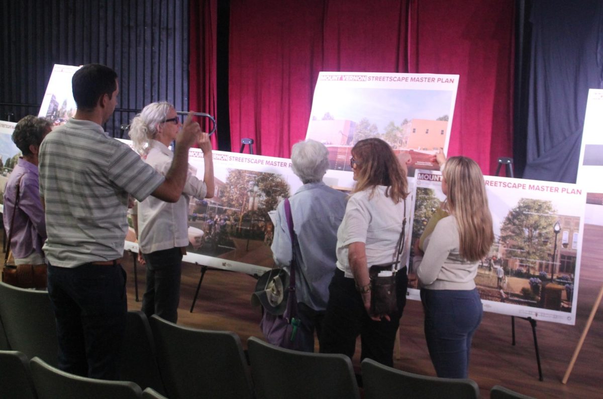 Attendees review some of the artist concept drawings for the First Street streetscape plans prepared by JEO. Feedback from all sessions will be compiled and a draft and final vision of the streetscape will be completed by the end of the year.