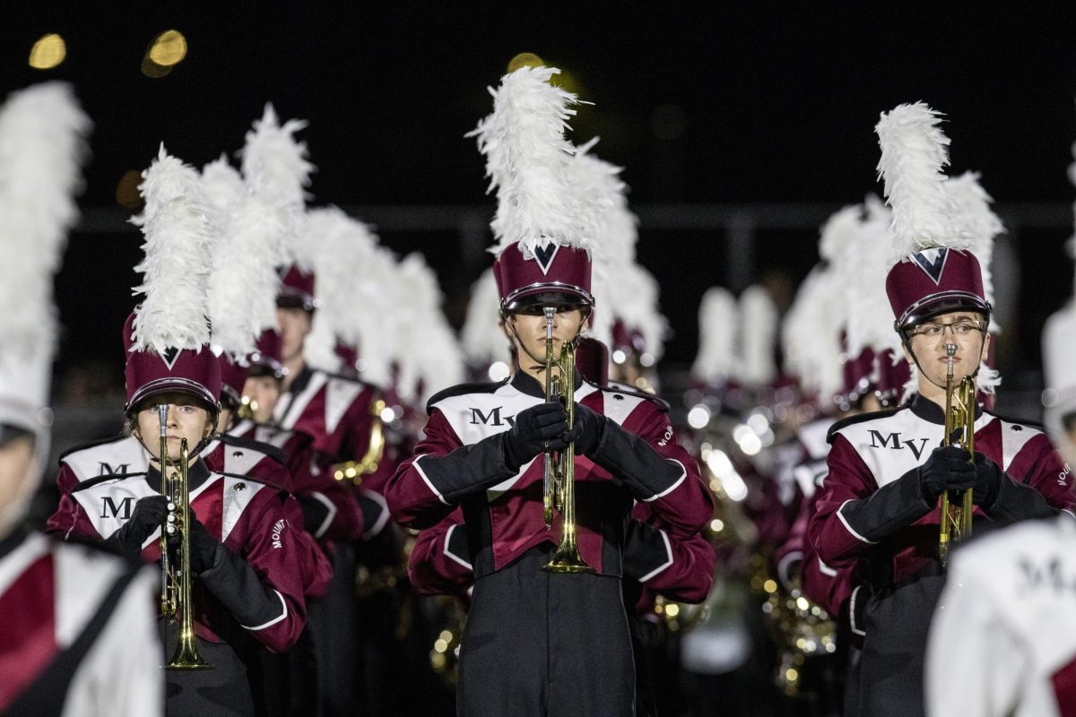 The Mount Vernon Marching Mustangs performed their show “Among the Stars” for the first time at halftime of the Mount Vernon Mustangs vs. Union football game Friday, Sept. 6.