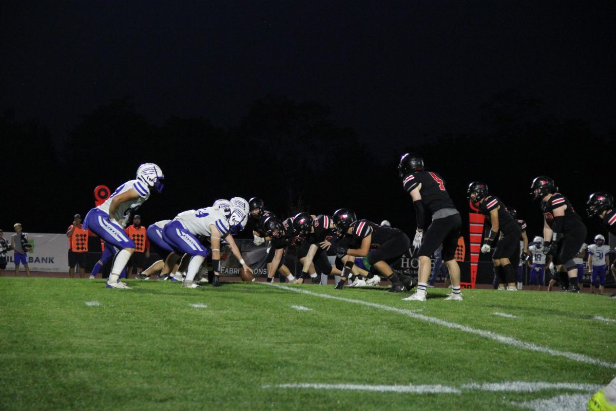 Lisbon’s defense prepares for a play during the game against Danville.