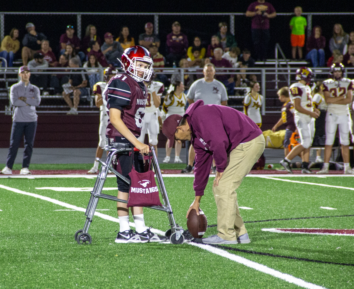 Gunnar Fishler prepares to kick the football earlier this season at a Mount Vernon home football game.