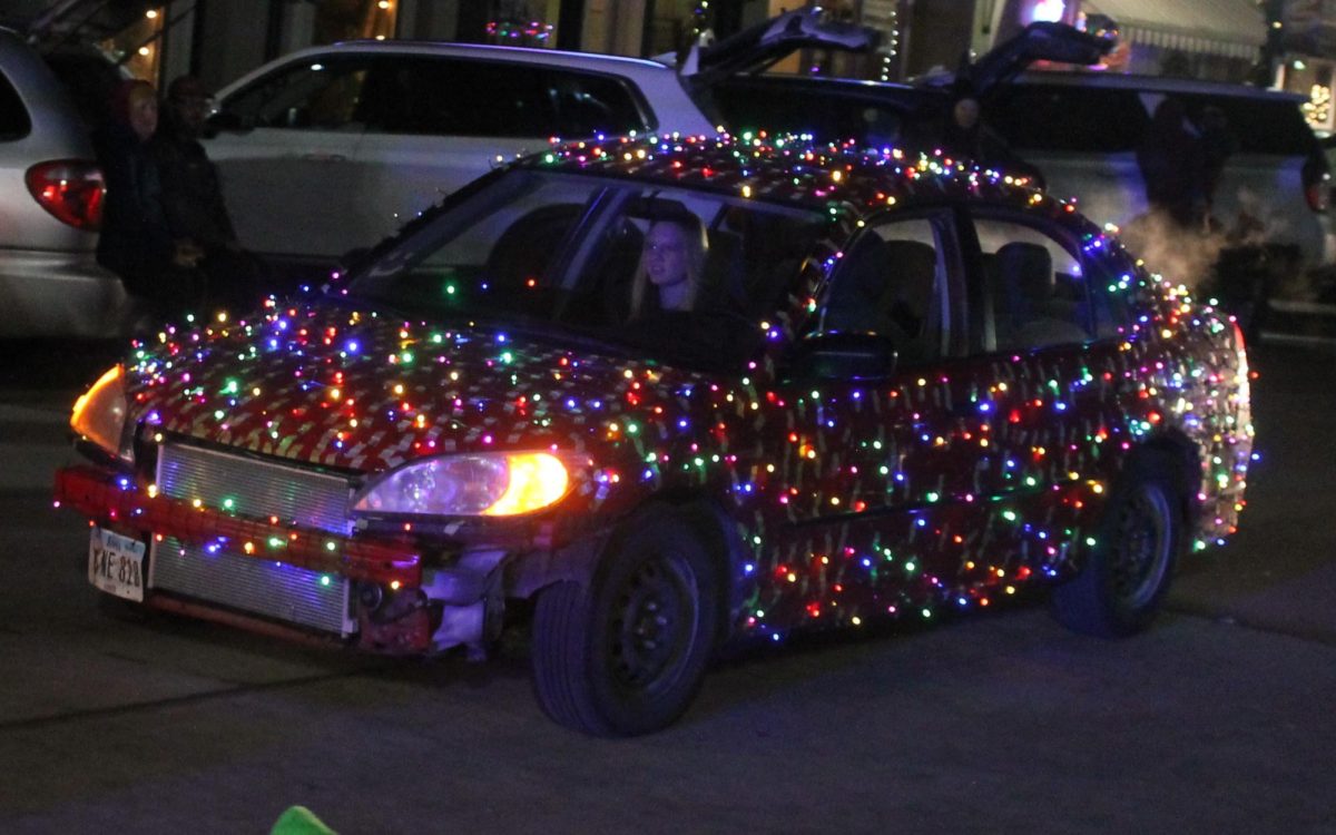 – A car adorned with Christmas lights Friday, Dec. 20.