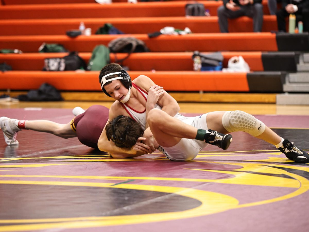 Lisbon junior Elliott Moehlman (junior varsity) wrestles at Tripoli. (Jennifer Tischer | Contributed photo)