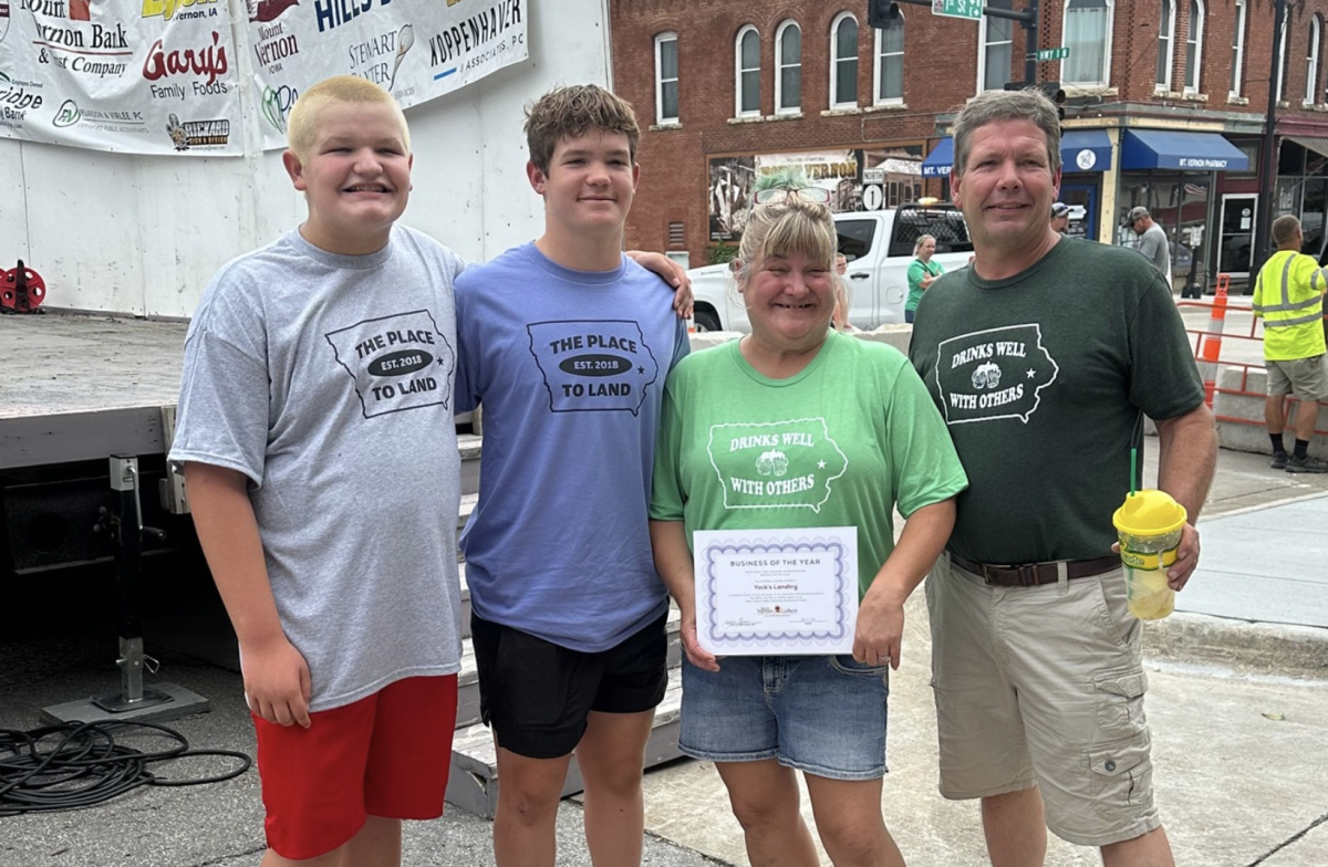 Max, Jacob, Kelley and Duane Yock after receiving the award for Business of the Year at Heritage Days for Yock’s Landing.