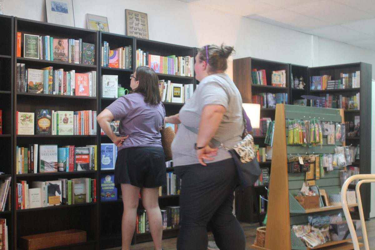 Jessica Nystel, Tiffany Bagley and Sabrina Russell visit Wren and Purl Friday, Aug. 1, as part of a tour of Midwest Independent Booksellers. The trio, all Wartburg College alum from different parts of the state, are among the numerous people that Wren and Purl are now drawing to the community being added to the Midwest Independent Booksellers Association in June. The trio were visiting a number of independent bookstores that Friday.