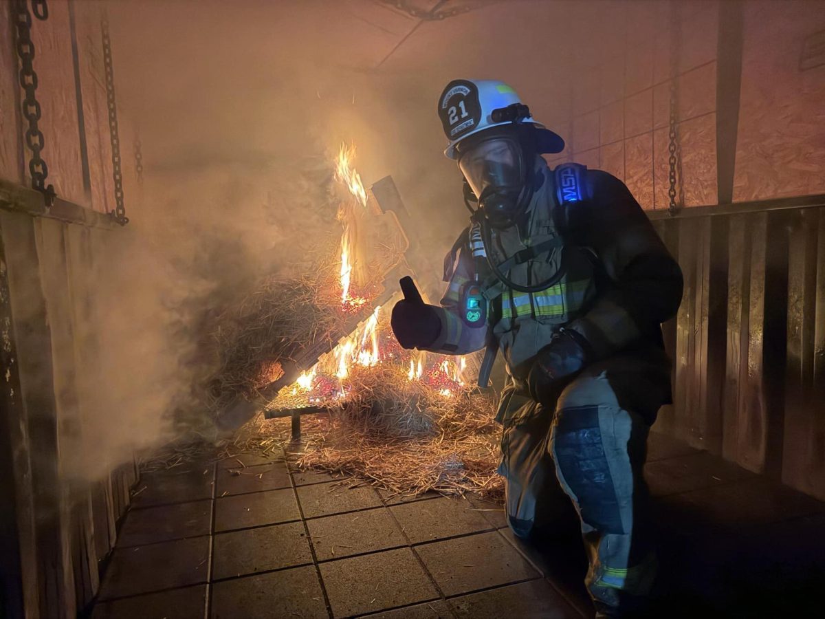A batch of pallets, straw and hay is burned Thursday, Nov. 20, during a test run of the facility.