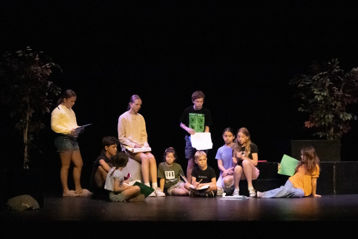 Ensemble and Wendy practice staging during a rehearsal at the auditorium in Mount Vernon Middle School on Thursday, June 18, 2026.