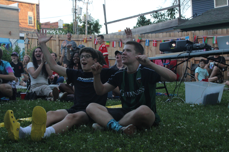 The crowd cheers in excitement as the U.S. team scores its first goal of the night on June 12 at the Mount Vernon Bijou Movie Theater.