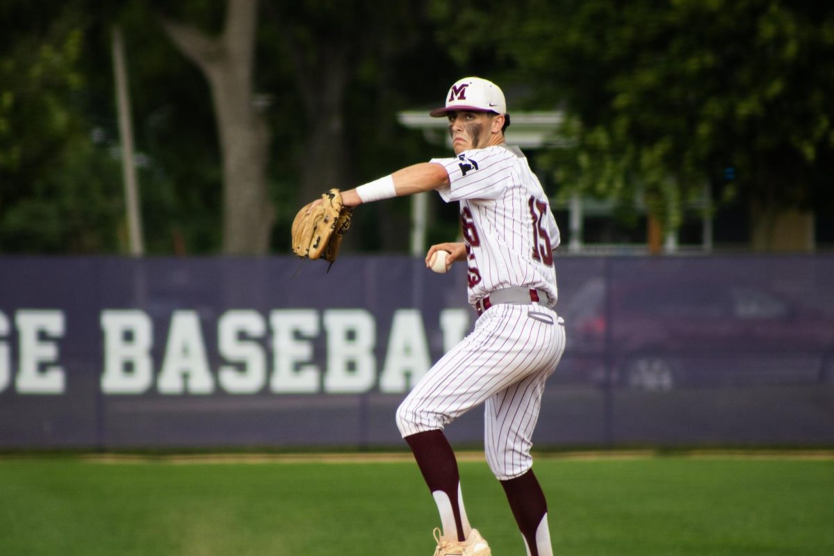 Mount Vernon pitcher Drew Thurn throws a pitch during a baseball game between the Mount Vernon Mustangs and the South Tama County Trojans at Ash Park Baseball Field in Mount Vernon Monday, June 29.